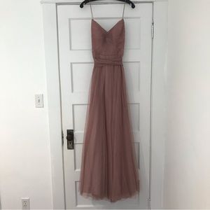 Watters Tinsley Rose Quartz Spaghetti Strap Gown